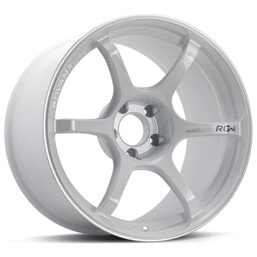 advan rg 4 wheel (s gtr face) 18x9.5 / offset +35 / 5x114.3 (racing white metallic & ring) advan rg 4 wheel (s gtr face) 18x9.5 / offset +35 / 5x114.3 (racing white metallic & ring)